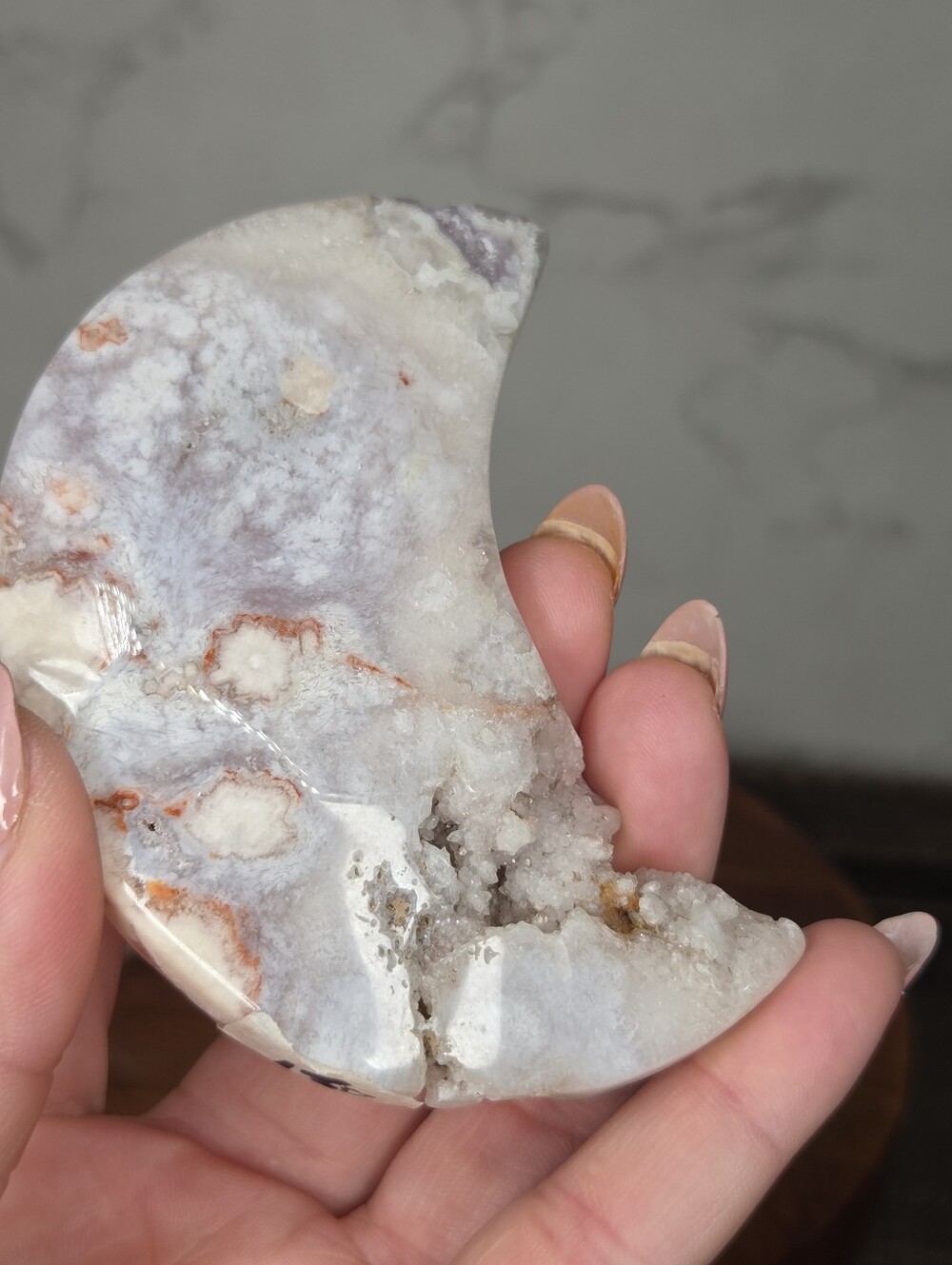 Pink Flower agate Moon E 4.5 In (Self Love )